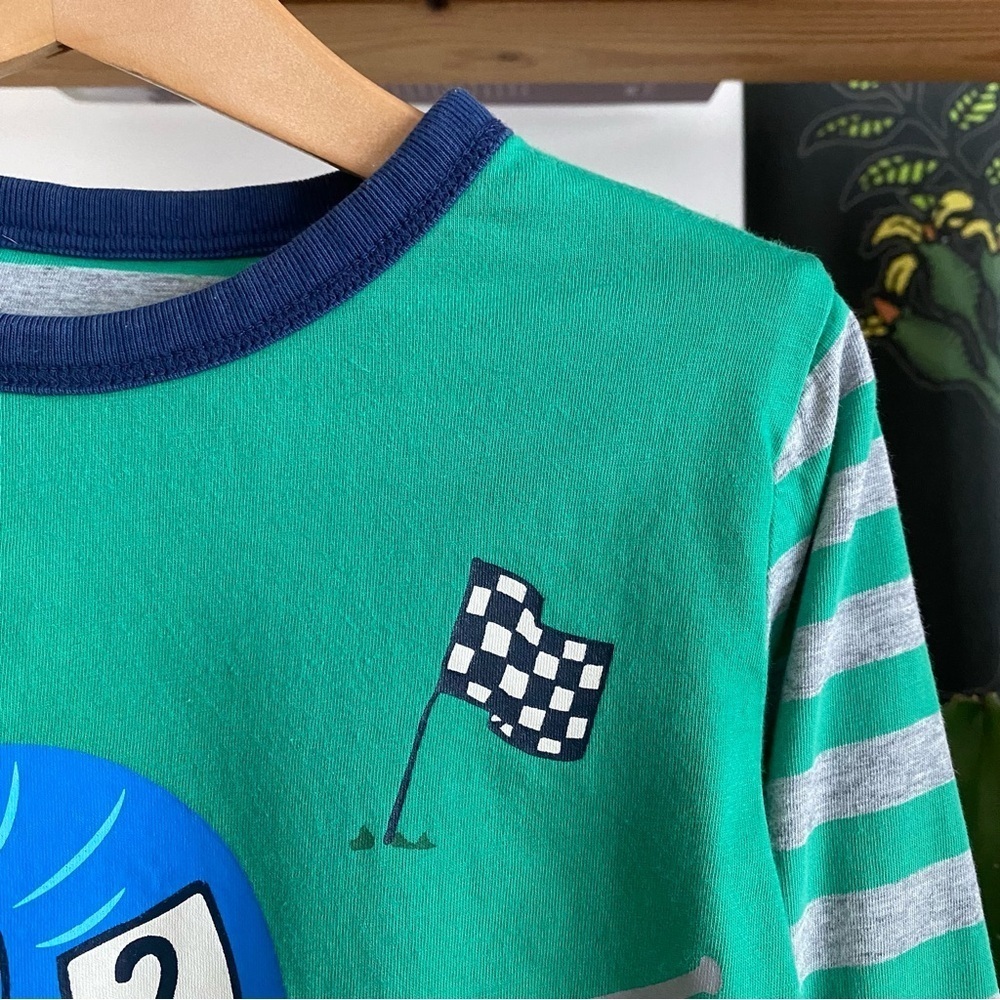 Mini Boden Green Snail Race Stripe Reversible Long Sleeve Shirt - Picture 6 of 15